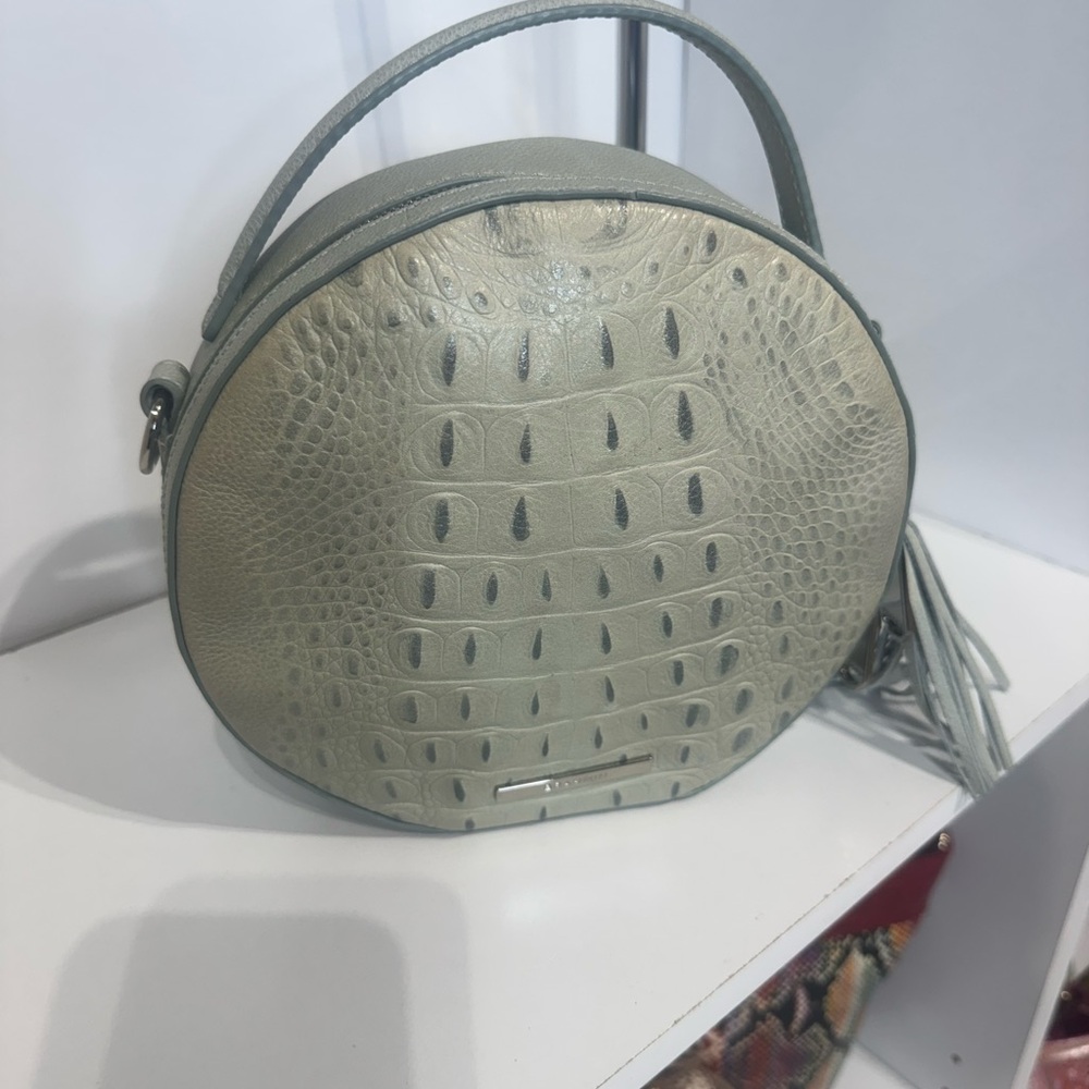 Brahmin Round Croc-Embossed Crossbody in Sage Green